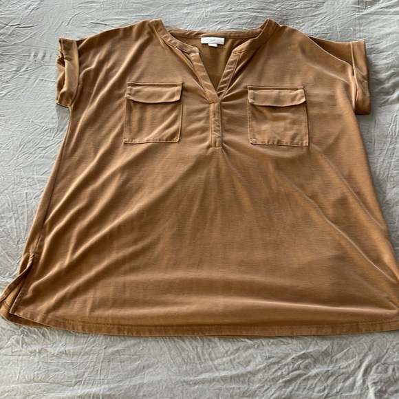 J. Jill Tan Cuffed Sleeve T-Shirt - Picture 1 of 4